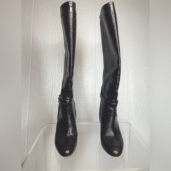 ROUJE PARIS Loana Croco Chocolat Heeled Riding Boots 37 - Picture 12 of 14